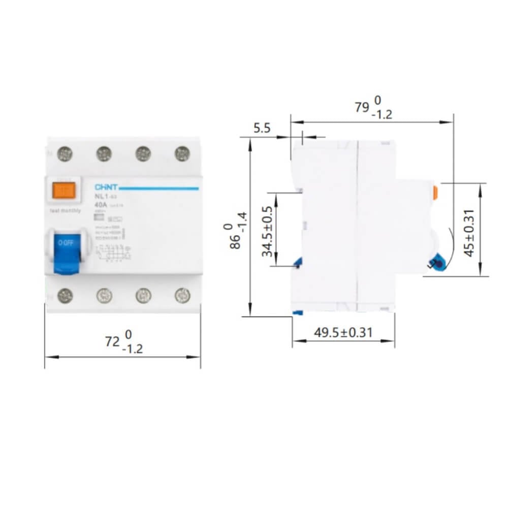 เบรคเกอร์กันดูด 25 แอมป์ 4 โพล 30MA 10KA CHINT RCCB NL1-63 4P TYPE AC_6